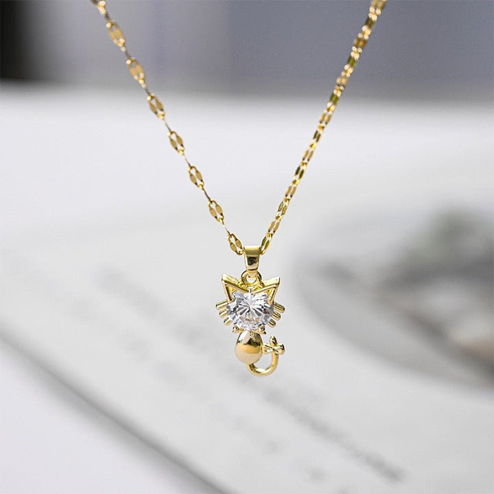 Collier plaqué or pour chat avec zircon