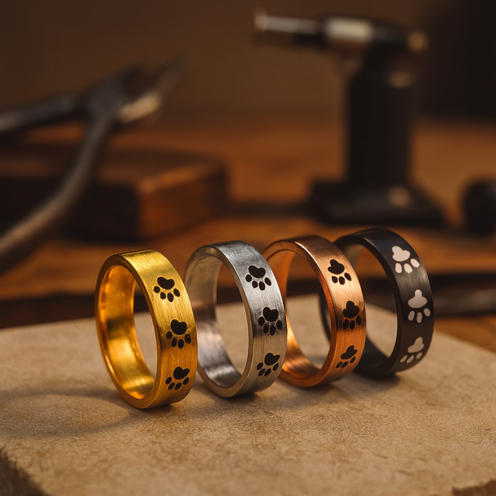 Bague artisanale en acier inoxydable avec empreinte de patte