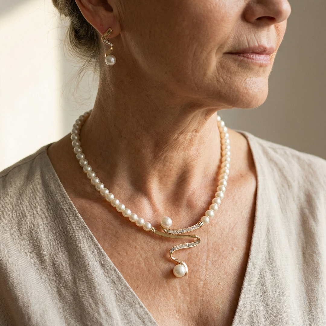 Collier en Perles Naturelles et Ensemble de Boucles d&