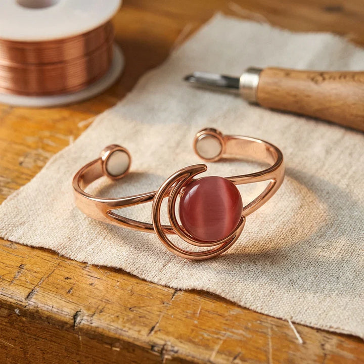 Bracelet en cuivre avec sphère rose éternelle