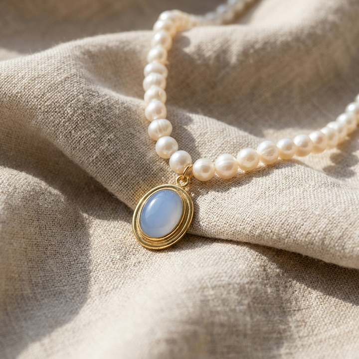 Collier Pendentif en Pierre de Lune avec Perle