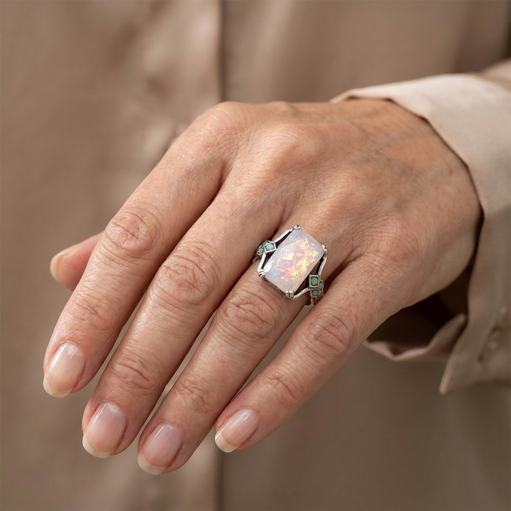 Bague Vintage en Argent avec Opale Blanche