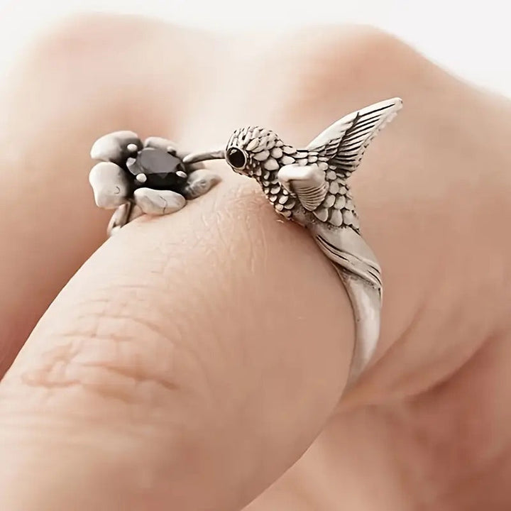 Bague Colibri et Fleur – Bague Ouvrante Ajustable pour Femmes