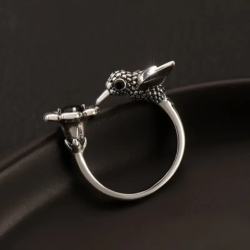 Bague Colibri et Fleur – Bague Ouvrante Ajustable pour Femmes