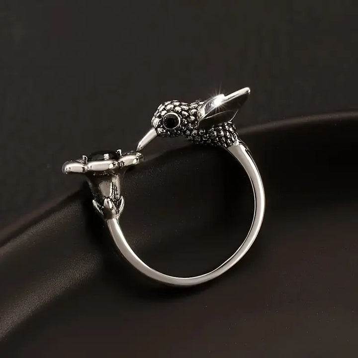 Bague Colibri et Fleur – Bague Ouvrante Ajustable pour Femmes
