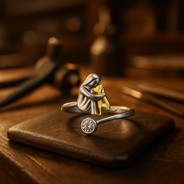 925 Sterling Silver Dog Ring with Zirconia – Adjustable &amp; Handmade