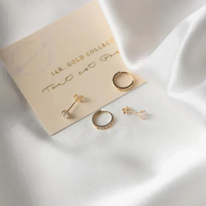 Larmes Gold Stone Stud Earrings