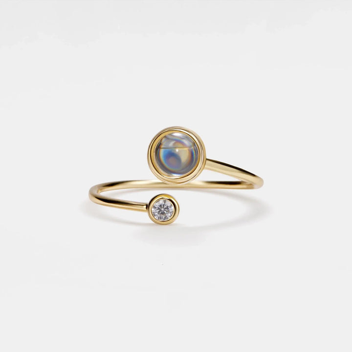 Bague Double en Labradorite et Pierre de Lune
