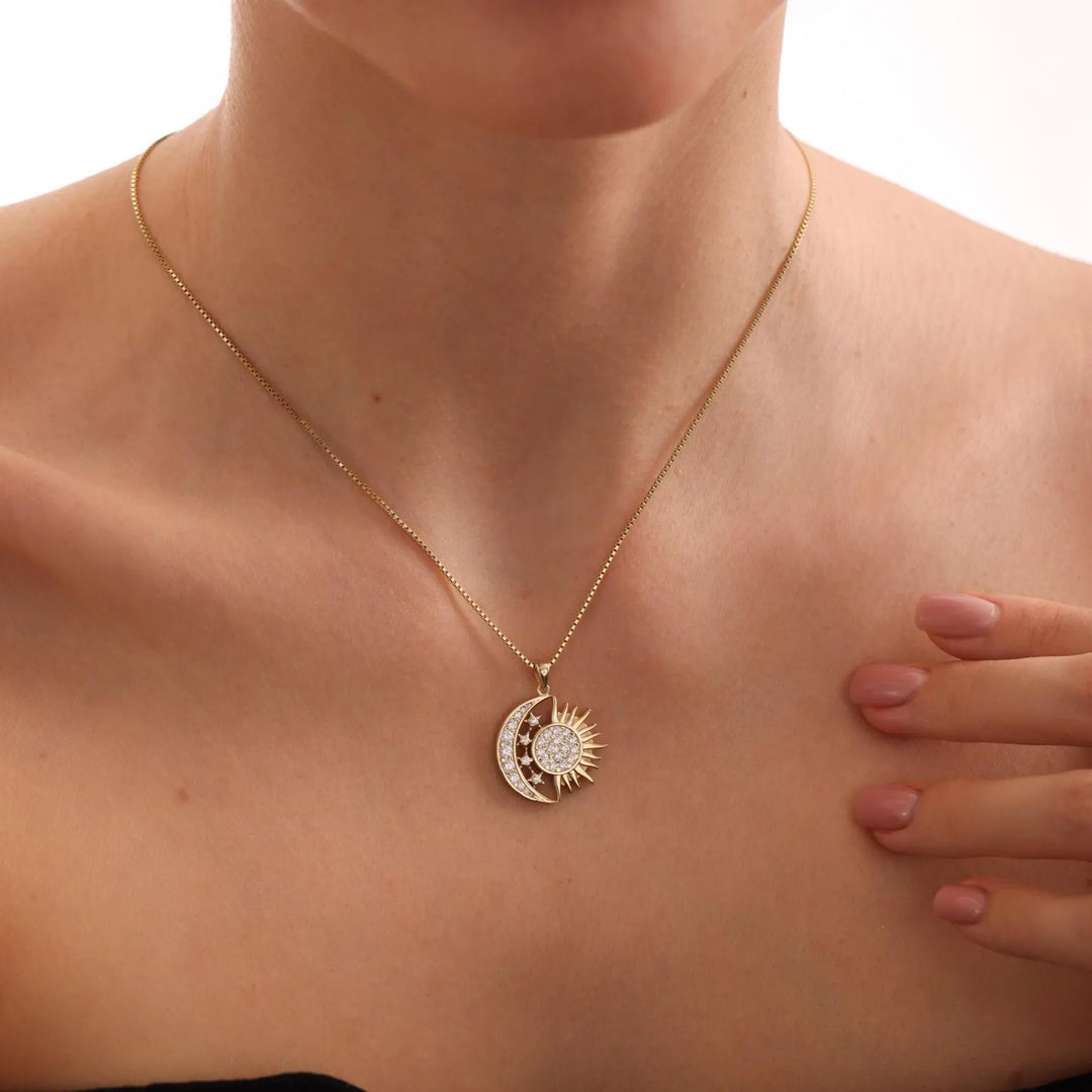 Collier Pendentif Lune et Soleil
