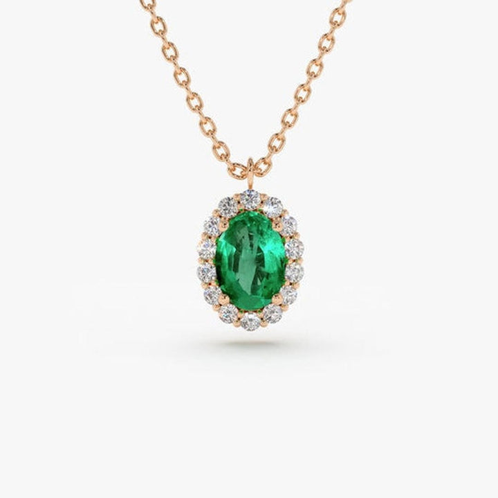Collier Vintage Petite Émeraude en Halo