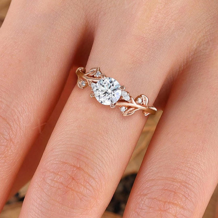 Bague Solitaire en Cristal Vigne et Feuille