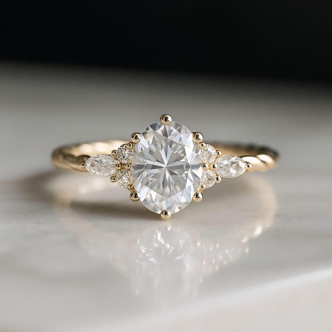 Bague Vintage en Pierre Ovale Blanche Accentuée