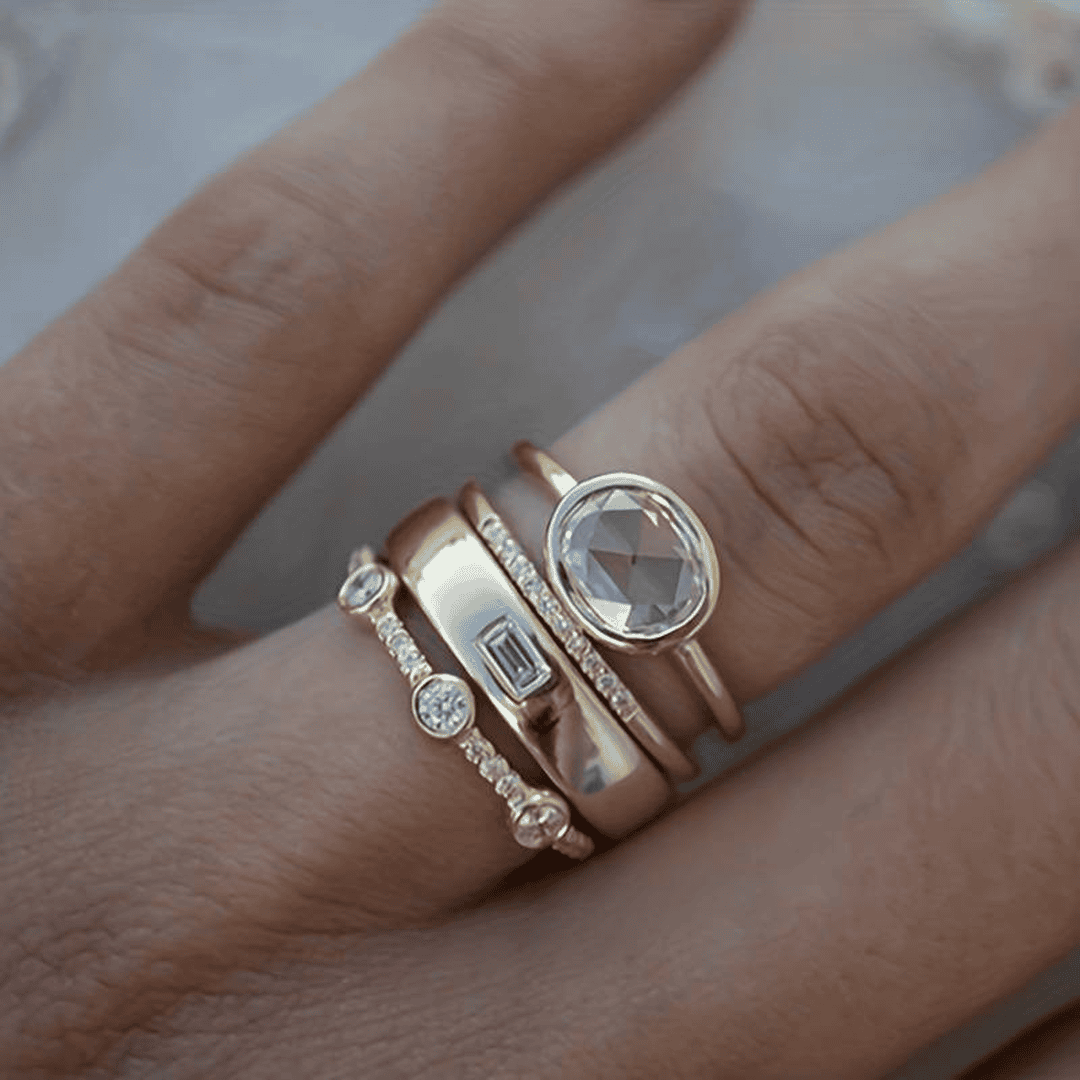 Ensemble de Bagues en Or et Zirconium