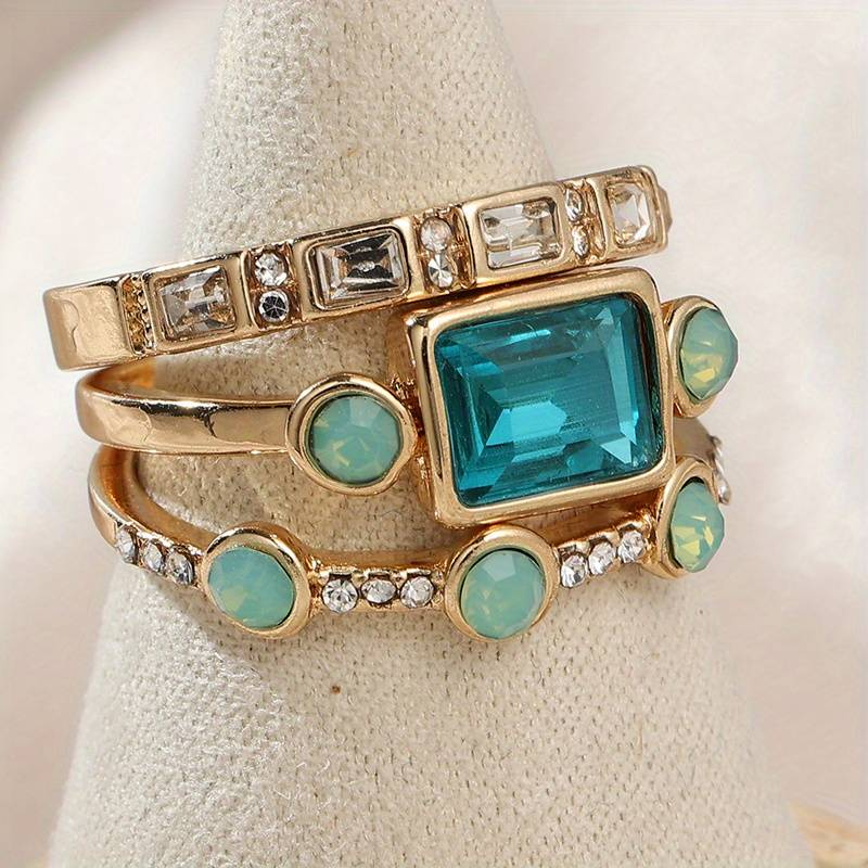 Ensemble de Bagues Vintage en Cristal Bleu