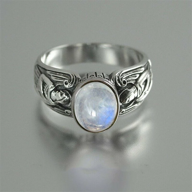 Bague Vintage en Pierre de Lune avec Ailes d&