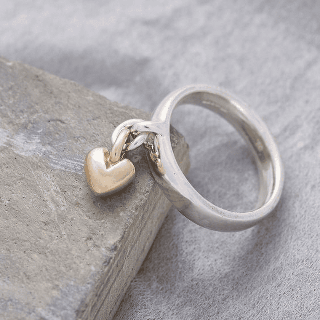 Bague Vintage en Argent avec Cœur Suspendu