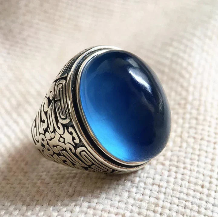 Bague en Chalcedoine Bleue et Argentée