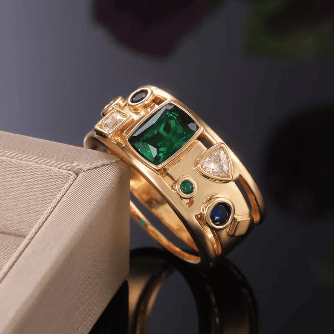 Bague Élégante en Mosaïque avec Émeraude