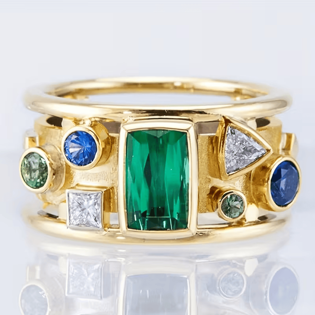 Bague Élégante en Mosaïque avec Émeraude