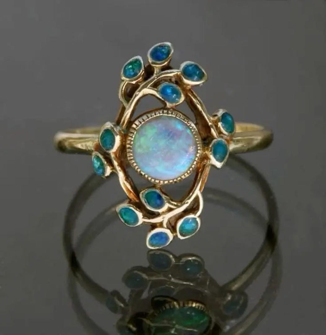 Bague Vintage en Cristaux Bleus et Opale