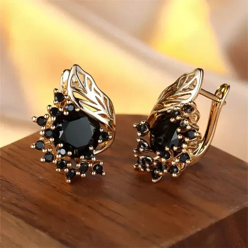 Noelle Black Zirconia Gold Earrings