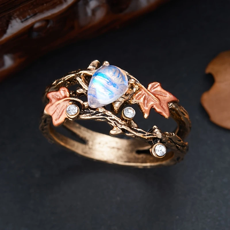 Bague Vintage en Pierre de Lune Feuille d&
