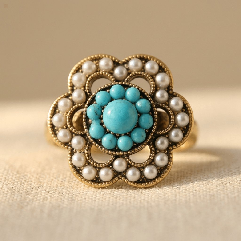 Bague Florale en Perles Turquoise