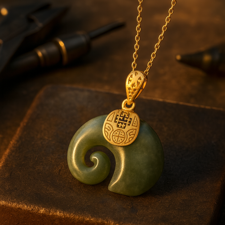 Collier Pendentif Éléphant en Jade Hetian – Chaîne en Or 18K Plaqué pour Femmes