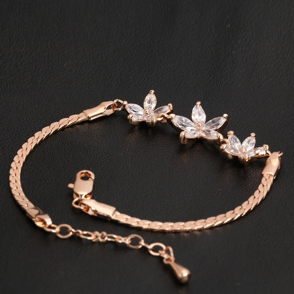 Bracelet vintage en cristal floral en or rose