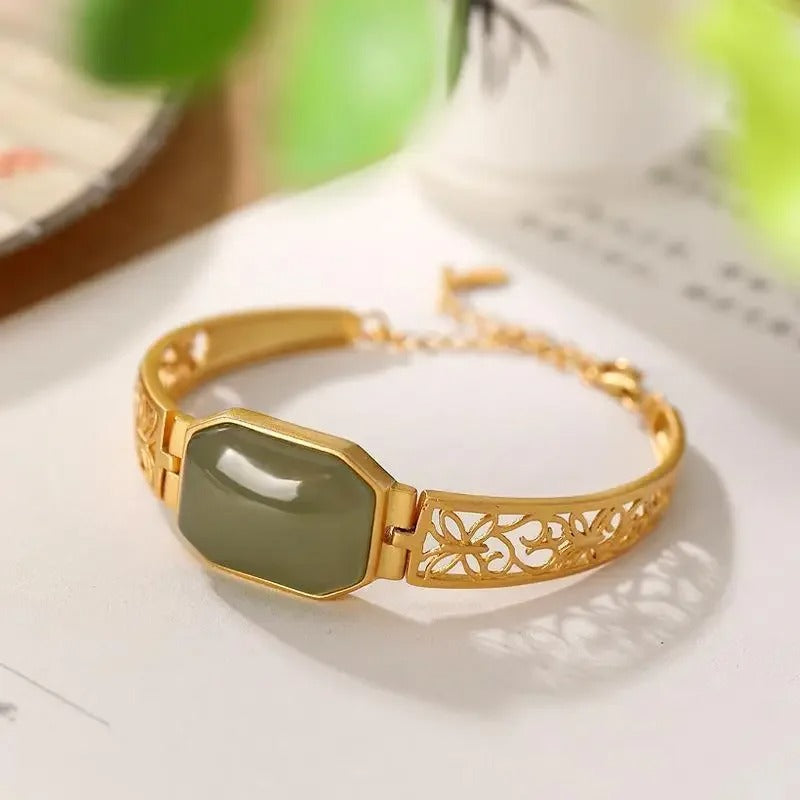 Bracelet jonc papillon creux en or vintage vert