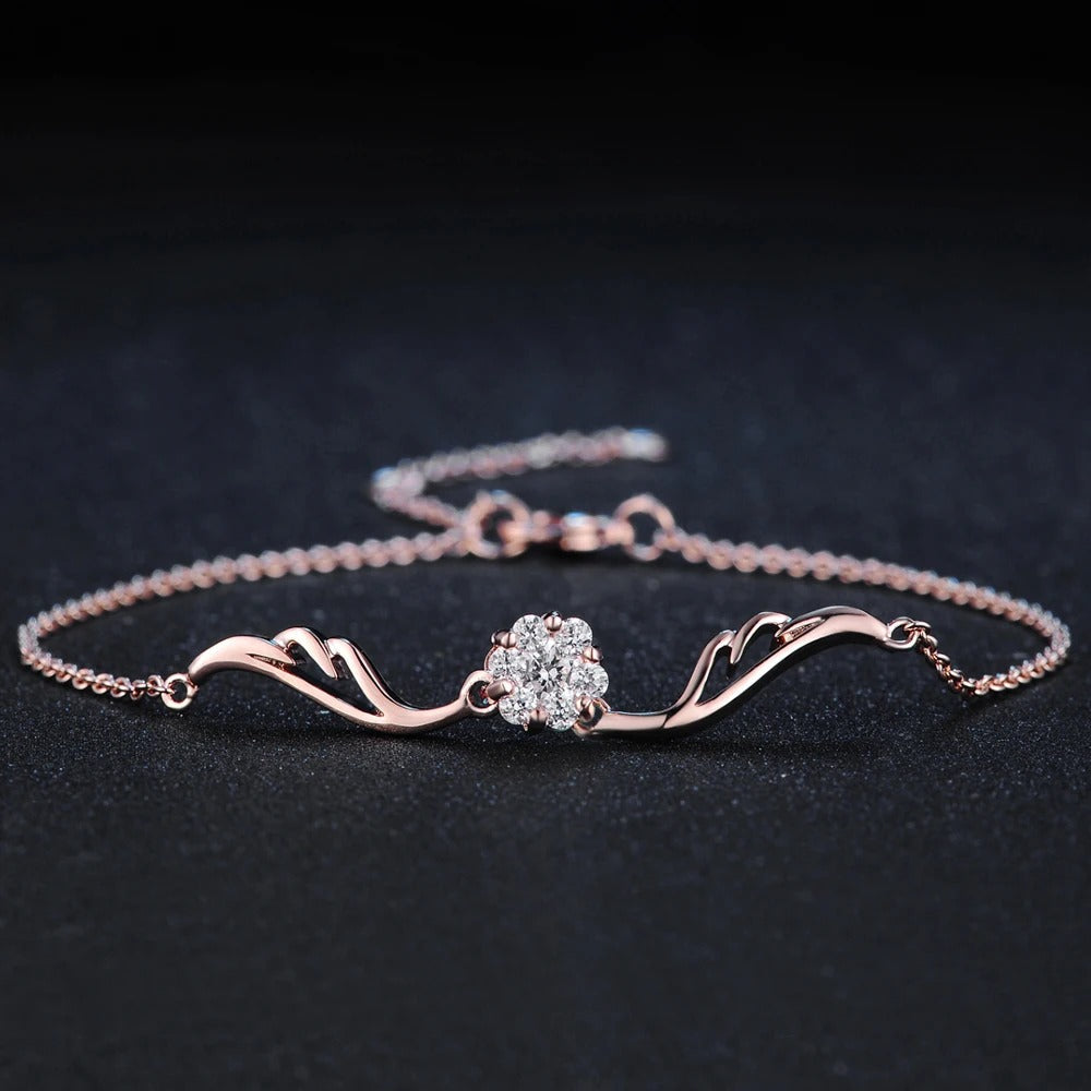 Bracelet classique en or rose avec fleurs en cristal étincelant