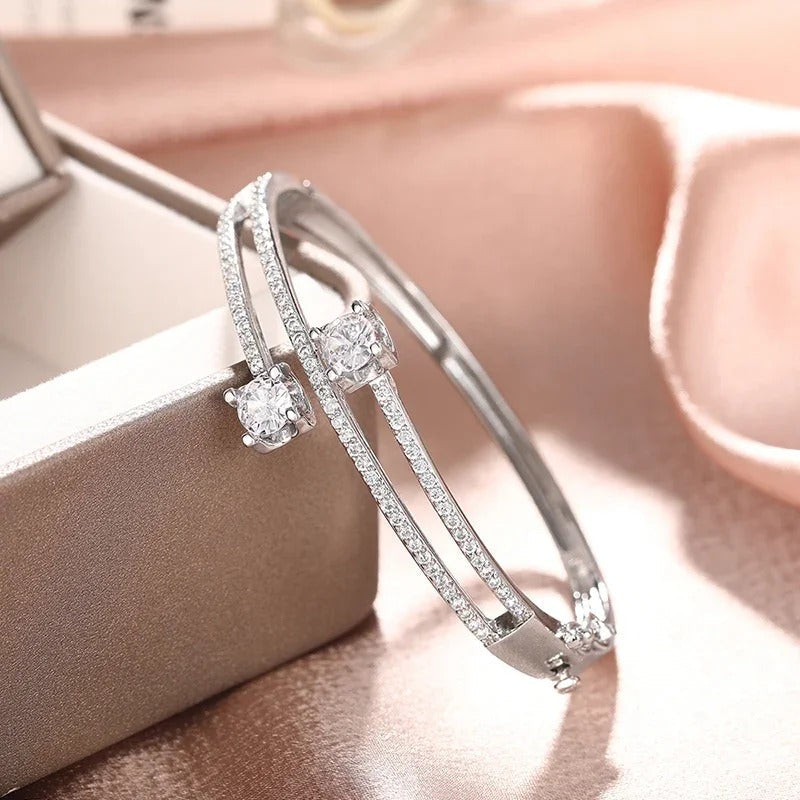 Bracelet Double Barre en Argent Cristal