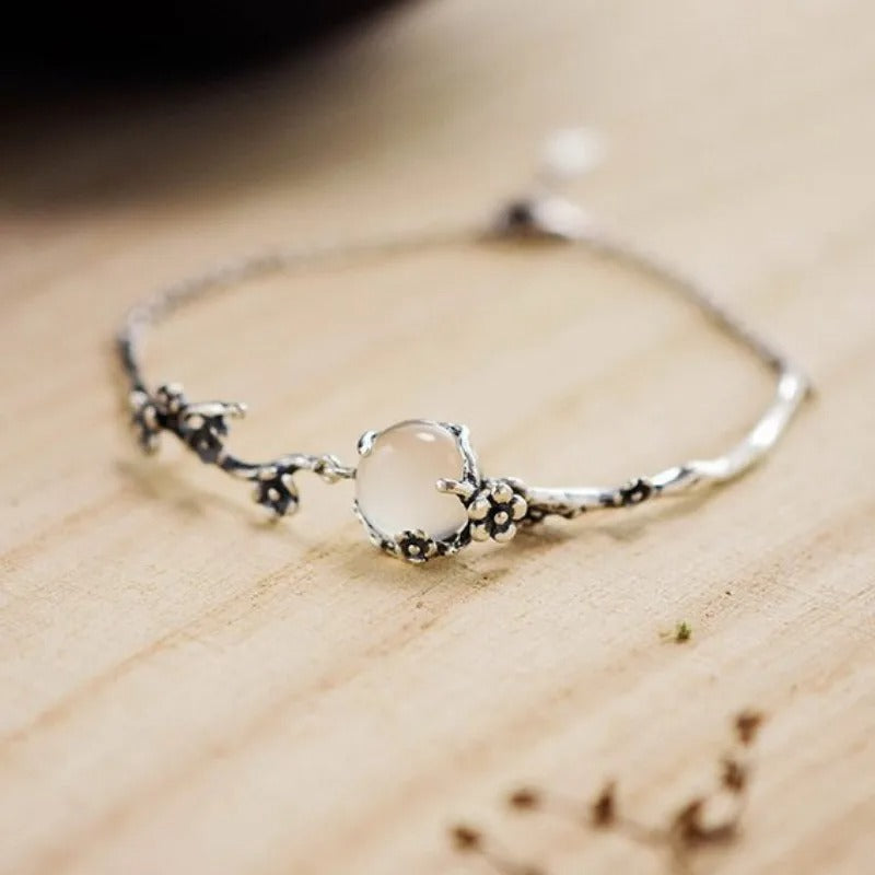 Bracelet Vintage en Argent avec Fleurs en Branches