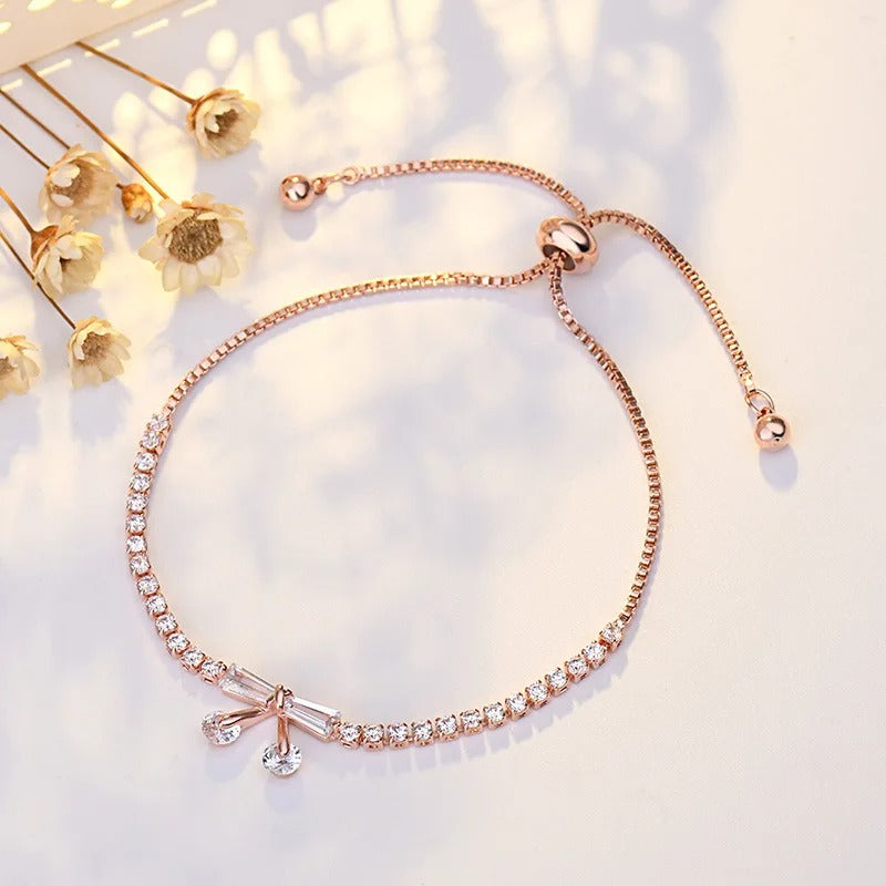 Bracelet Classique en Cristal Rose Doré Ajustable