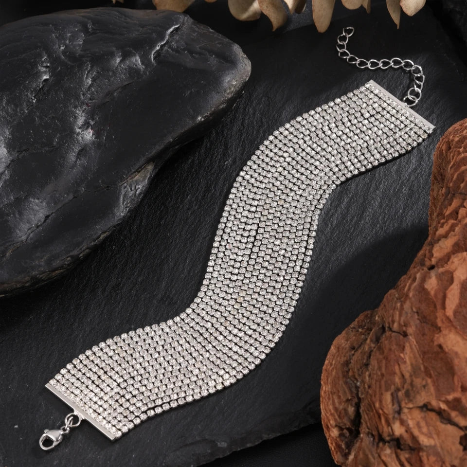Bracelet Vintage en Argent avec Chaîne à Franges et Strass