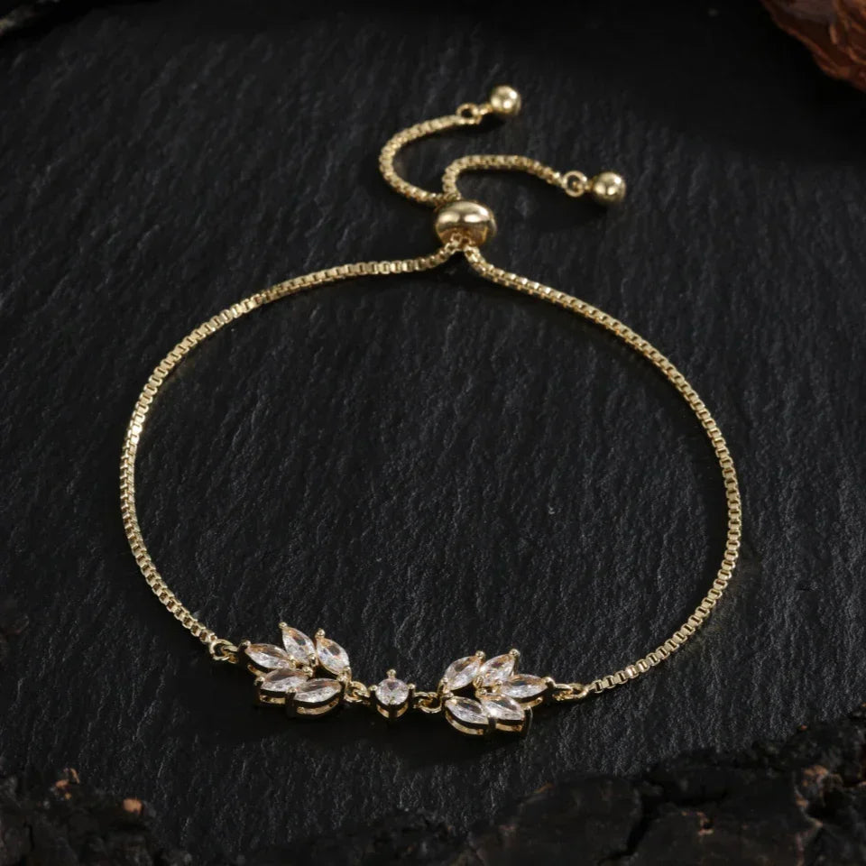 Bracelet Ajustable en Plaqué Or avec Motif de Feuille Florale