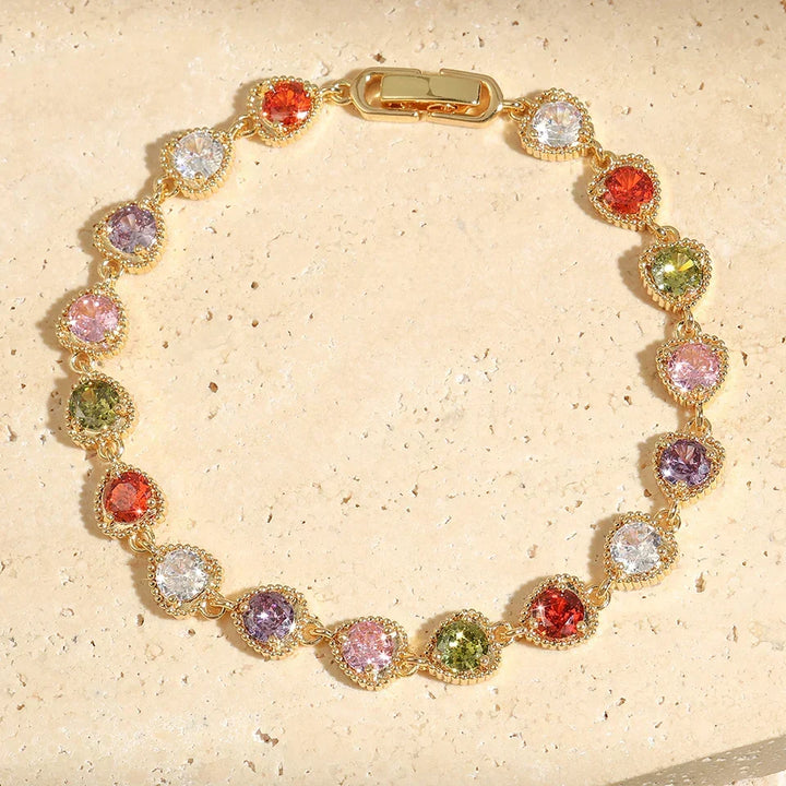 Bracelet Vintage en Or Arc-en-ciel avec Cœur d&
