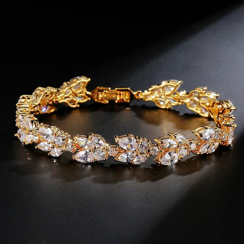 Bracelet Vintage en Cristal et Feuille d&