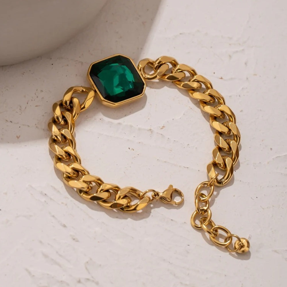 Bracelet Vintage en Or avec Pierre Verte