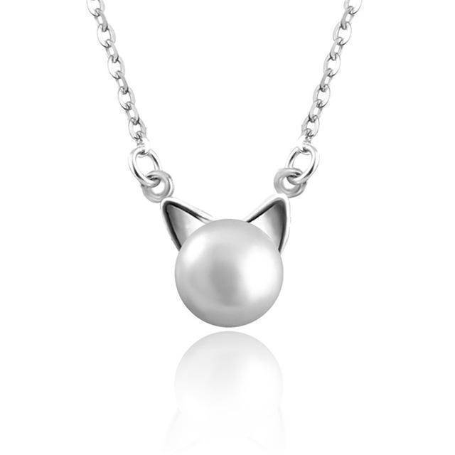 Collier en perles avec pendentif chat, boucles d&