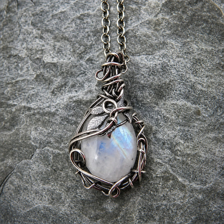 Collier en quartz aura argent vieilli