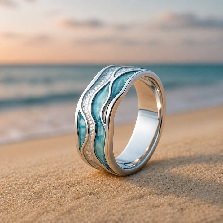Bague Ondulée Océan en Turquoise