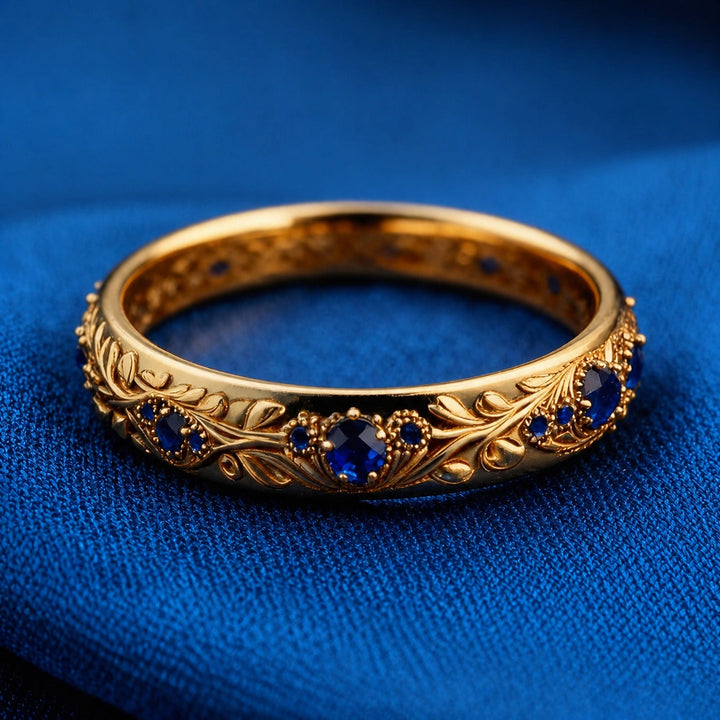 Bague en Zirconium Bleu en Forme de Feuille