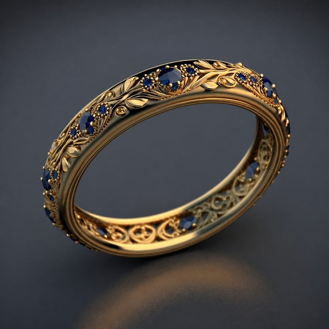 Bague en Zirconia Bleu en Forme de Feuille