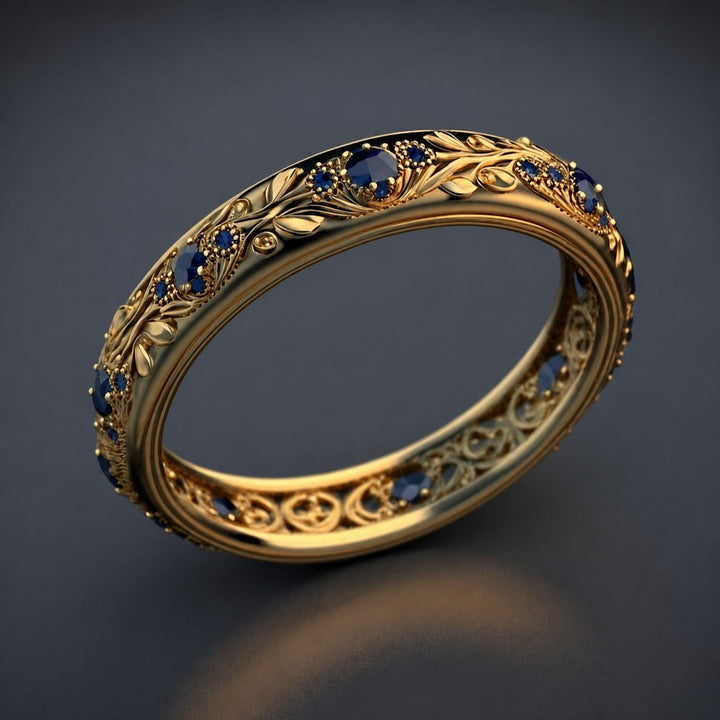 Bague en Zirconia Bleu en Forme de Feuille