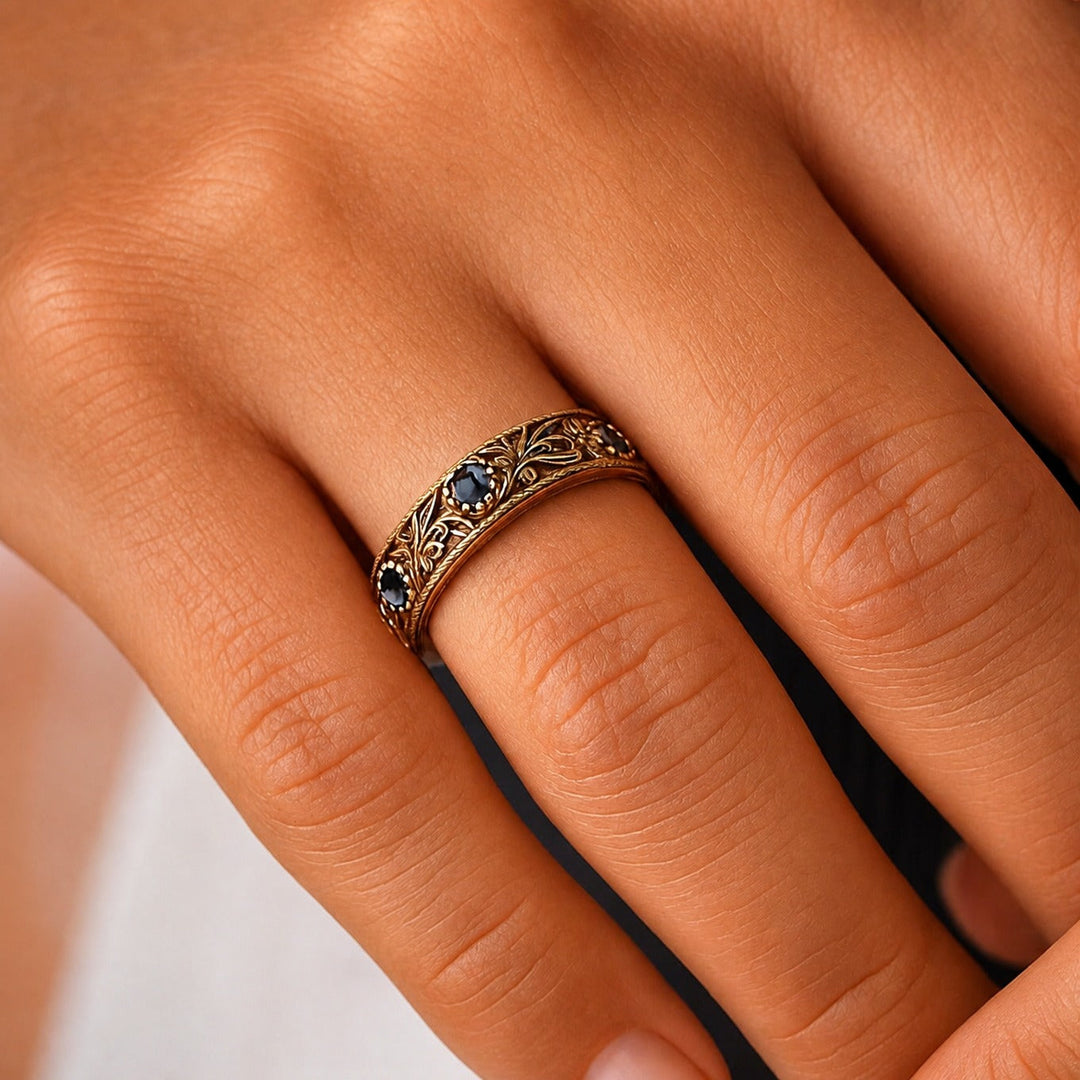 Bague en Zirconia Bleu en Forme de Feuille