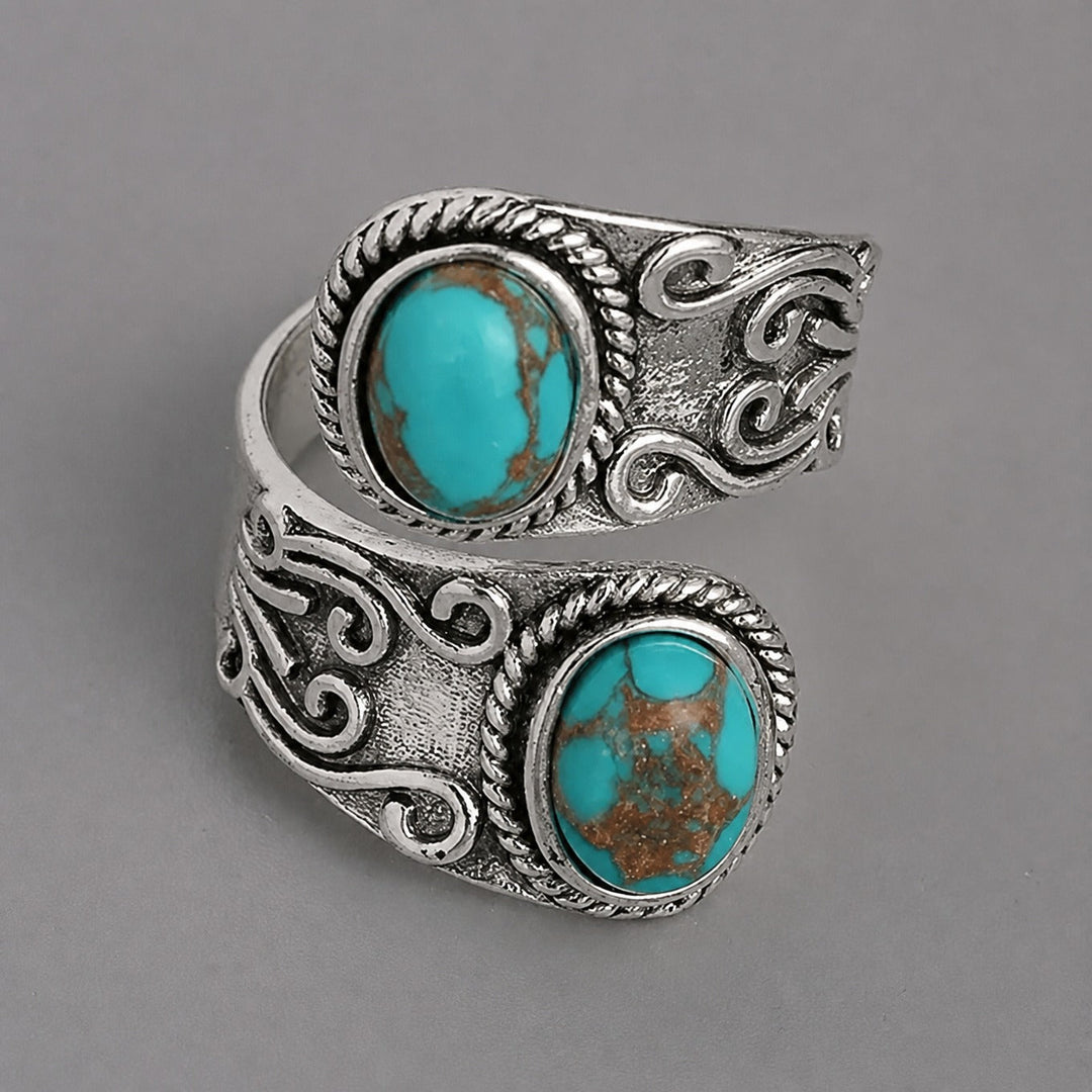 Bague Vintage en Argent avec Croix et Turquoise