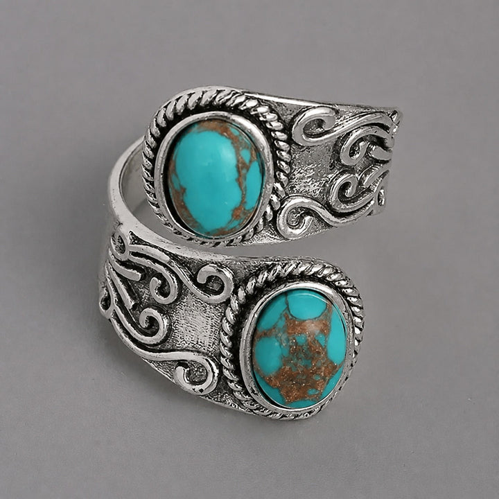 Bague Vintage en Argent avec Croix et Turquoise