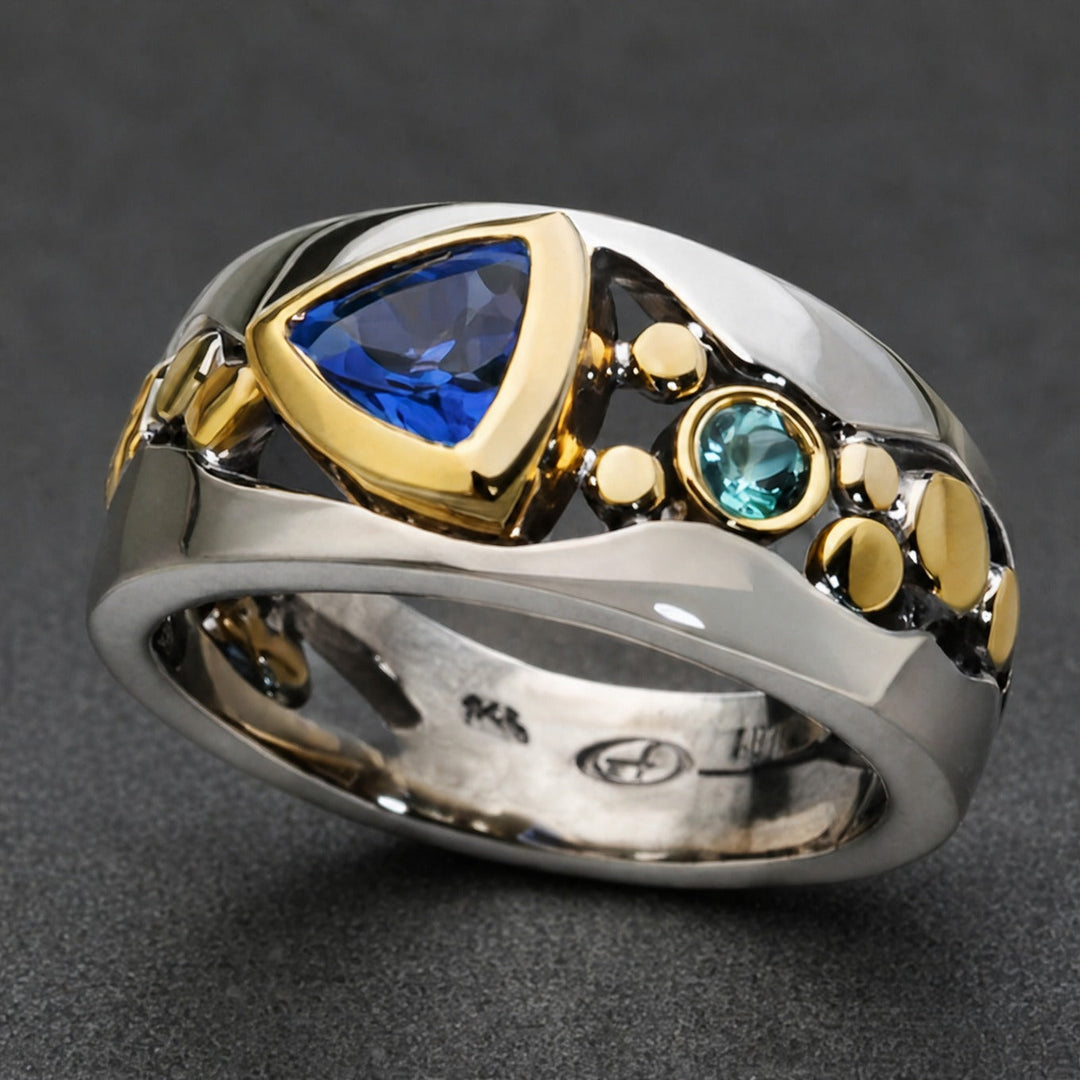 Bague Crête en Saphir Bicolore