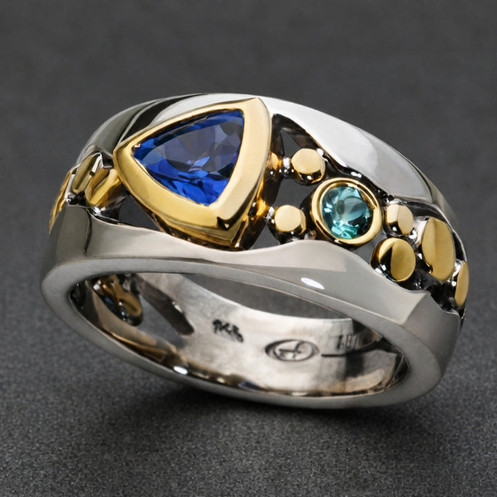 Bague Crête en Saphir Bicolore